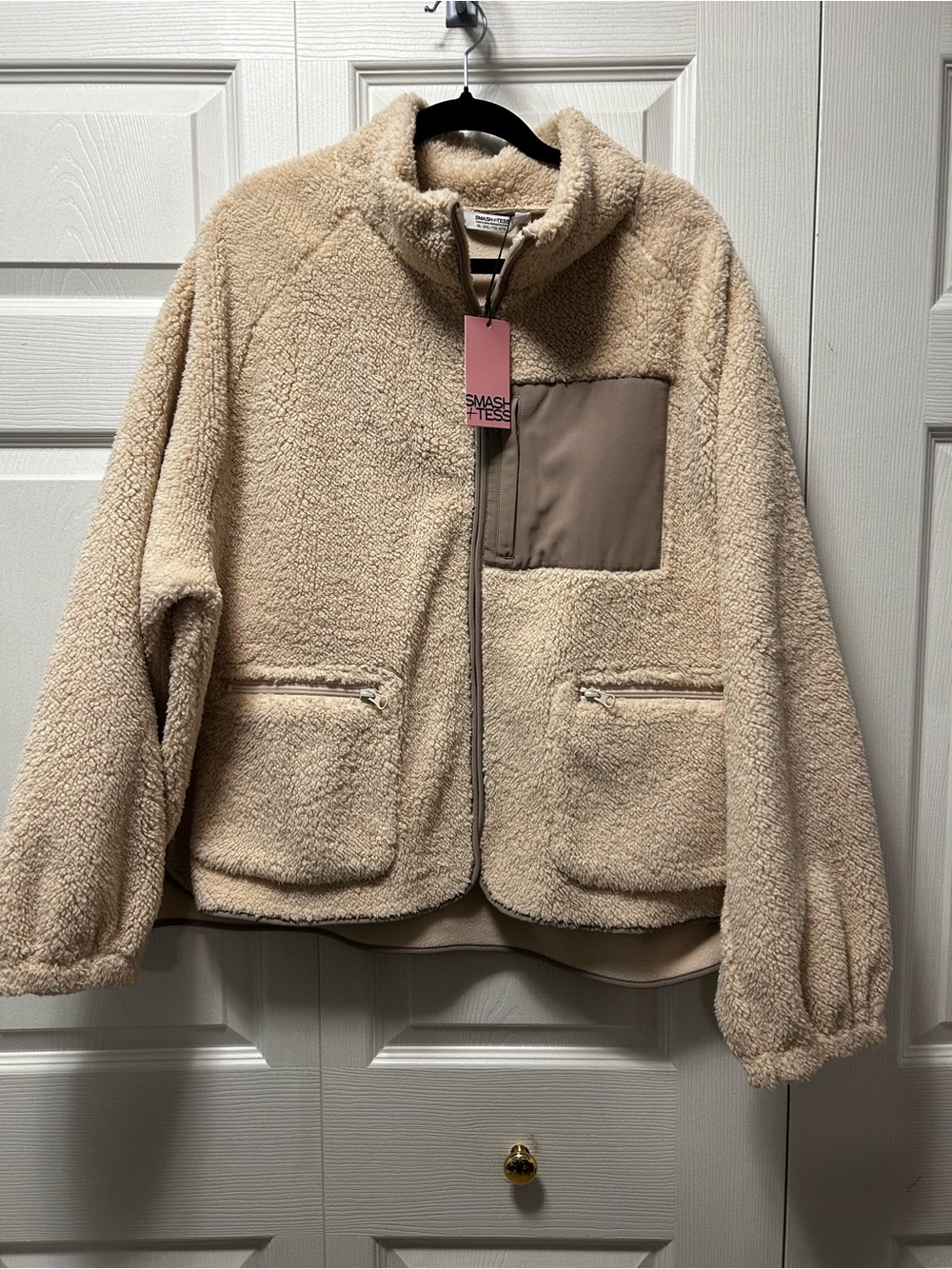 Smash + Tess Cream Sherpa Jacket with Taupe Chest Pocket